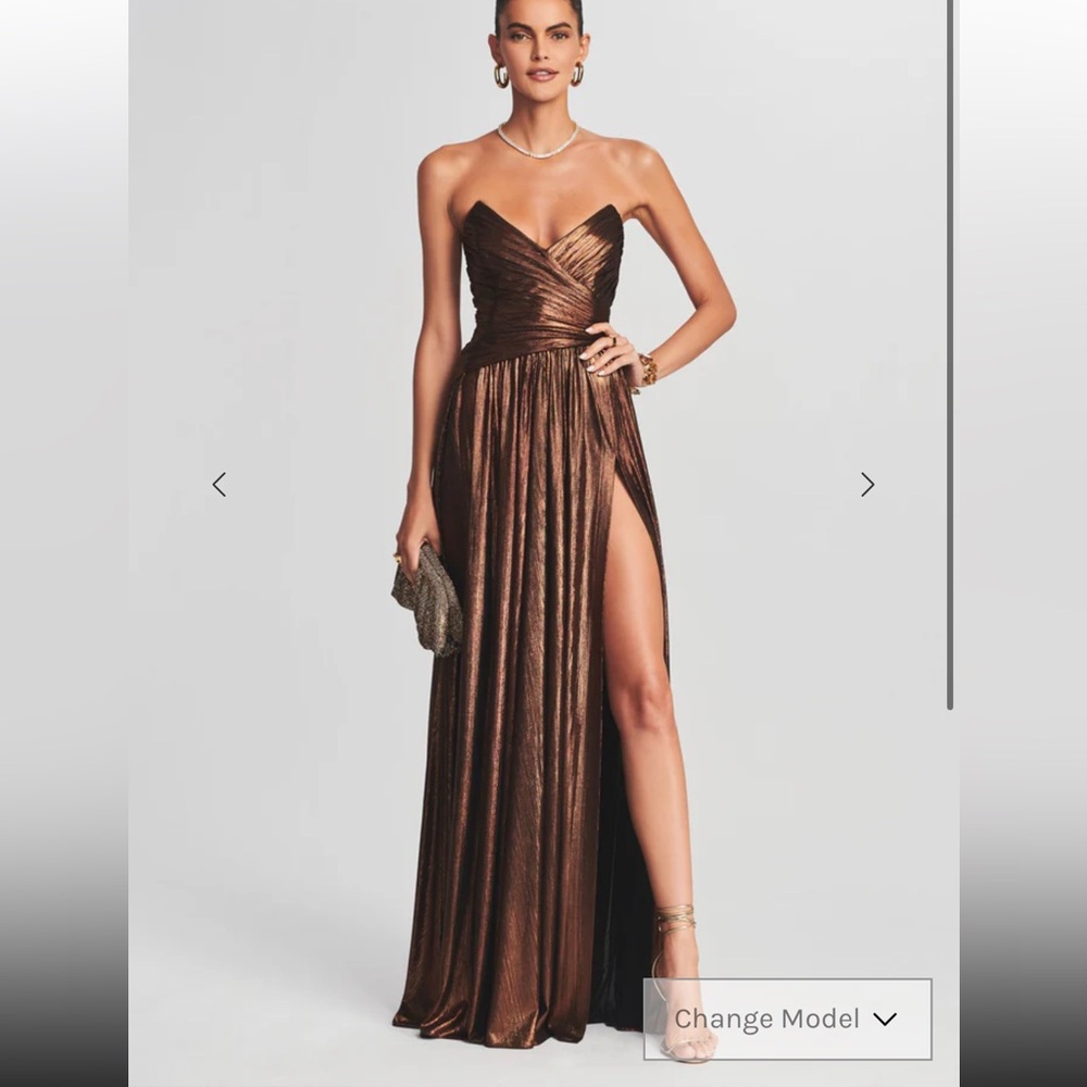 Retrofete Strapless Metallic Brown Dress